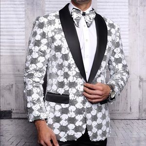 Men's White Fancy Sequins Sport Coat